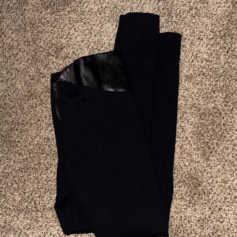 Bebe Black Leggings with Leather Details